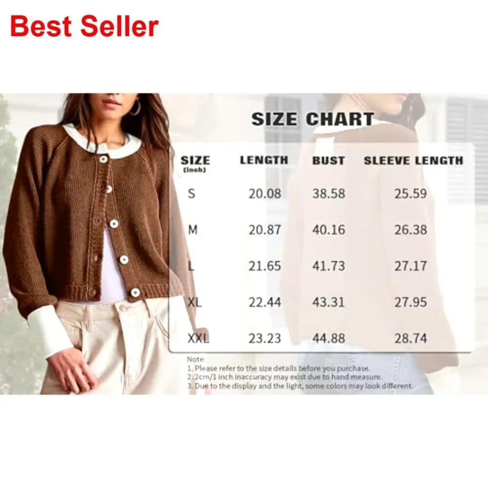 Cropped Cardigan Sweater Long Sleeve Open Front Button Down Knit Outwear